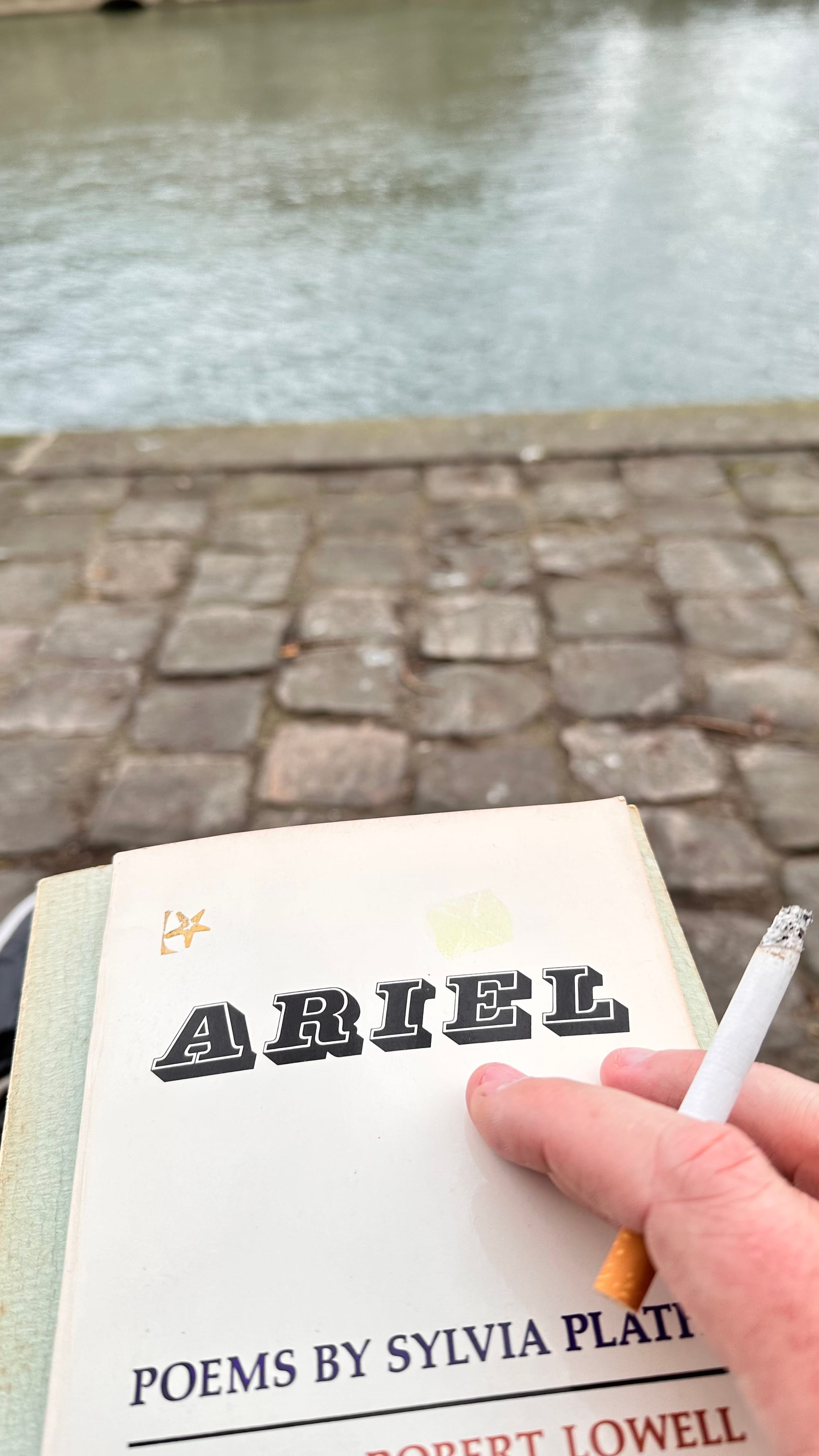 Sitting on the Seine river with a cigarette and Sylvia Plath's collection, "Ariel"